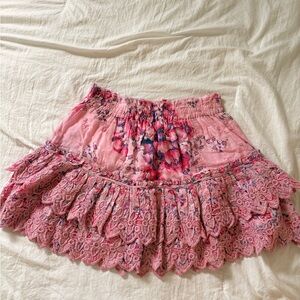LoveShackFancy Pink Floral Ruffle Skirt